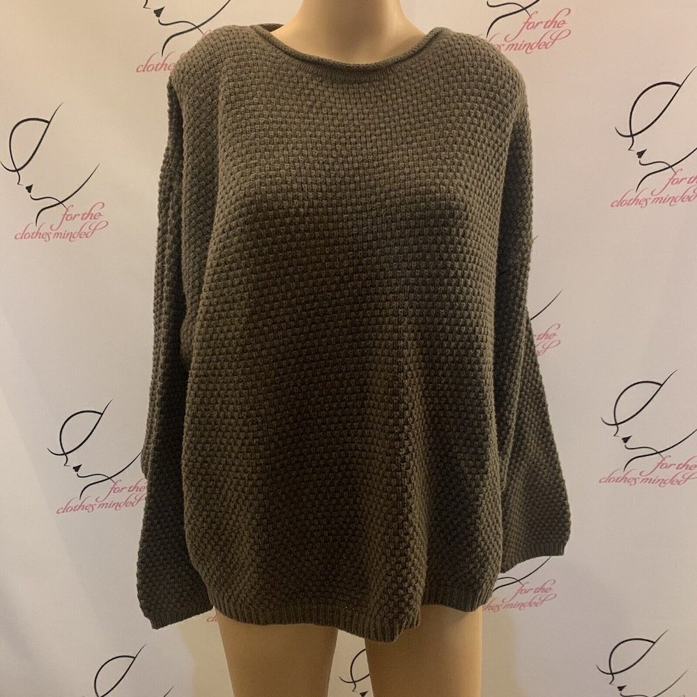 NEW RIVER. Sz Medium. Olive Drab. Cotton Ramie Blend Sweater. Pullover. B87.